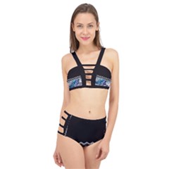 Blue Ocean Minimal Liquid Painting Cage Up Bikini Set