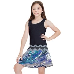 Blue Ocean Minimal Liquid Painting Kids  Lightweight Sleeveless Dress by gloriasanchez