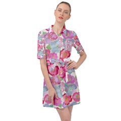 Bright, Joyful Flowers Belted Shirt Dress by SychEva