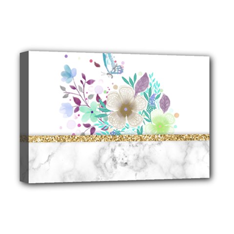 Minimal Gold Floral Marble Deluxe Canvas 18  X 12  (stretched) by gloriasanchez