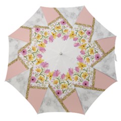 Minimal Peach Gold Floral Marble A Straight Umbrellas