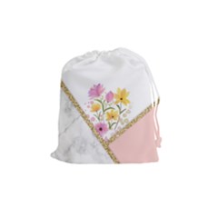 Minimal Peach Gold Floral Marble A Drawstring Pouch (Medium)