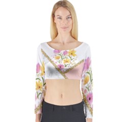 Minimal Peach Gold Floral Marble A Long Sleeve Crop Top