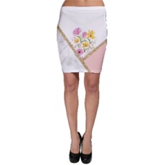 Minimal Peach Gold Floral Marble A Bodycon Skirt