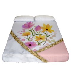 Minimal Peach Gold Floral Marble A Fitted Sheet (Queen Size)