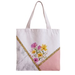 Minimal Peach Gold Floral Marble A Zipper Grocery Tote Bag