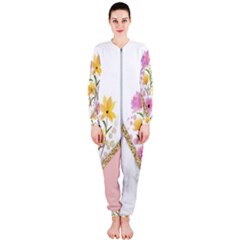 Minimal Peach Gold Floral Marble A OnePiece Jumpsuit (Ladies) 