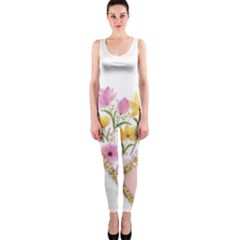 Minimal Peach Gold Floral Marble A One Piece Catsuit