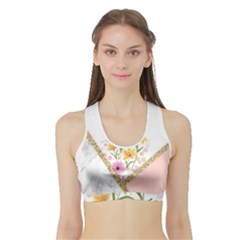 Minimal Peach Gold Floral Marble A Sports Bra with Border