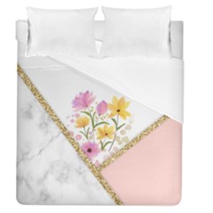 Minimal Peach Gold Floral Marble A Duvet Cover (Queen Size)