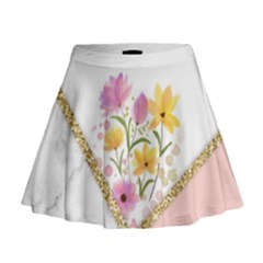 Minimal Peach Gold Floral Marble A Mini Flare Skirt