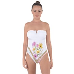 Minimal Peach Gold Floral Marble A Tie Back One Piece Swimsuit