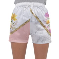 Minimal Peach Gold Floral Marble A Sleepwear Shorts