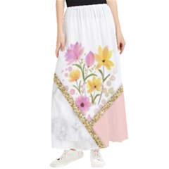 Minimal Peach Gold Floral Marble A Maxi Chiffon Skirt