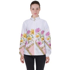 Minimal Peach Gold Floral Marble A Women s High Neck Windbreaker