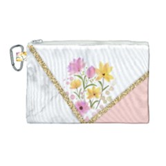 Minimal Peach Gold Floral Marble A Canvas Cosmetic Bag (large)