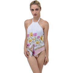 Minimal Peach Gold Floral Marble A Go with the Flow One Piece Swimsuit