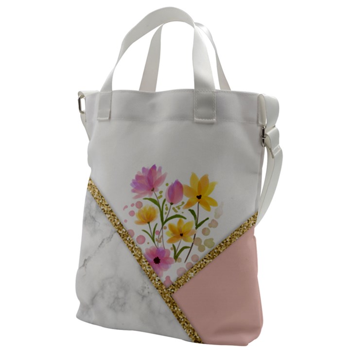 Minimal Peach Gold Floral Marble A Canvas Messenger Bag