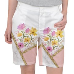 Minimal Peach Gold Floral Marble A Pocket Shorts