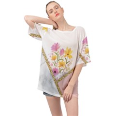 Minimal Peach Gold Floral Marble A Oversized Chiffon Top