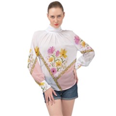 Minimal Peach Gold Floral Marble A High Neck Long Sleeve Chiffon Top by gloriasanchez