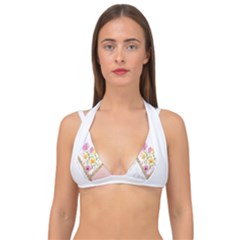 Minimal Peach Gold Floral Marble A Double Strap Halter Bikini Top