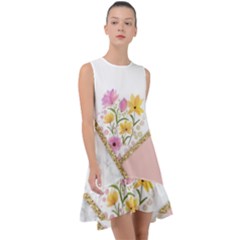 Minimal Peach Gold Floral Marble A Frill Swing Dress