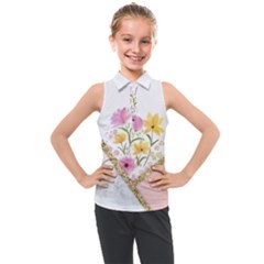 Minimal Peach Gold Floral Marble A Kids  Sleeveless Polo Tee