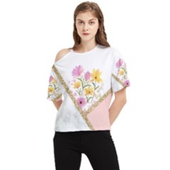 Minimal Peach Gold Floral Marble A One Shoulder Cut Out Tee