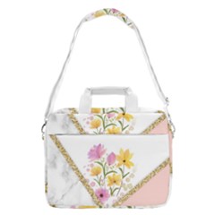 Minimal Peach Gold Floral Marble A MacBook Pro Shoulder Laptop Bag 