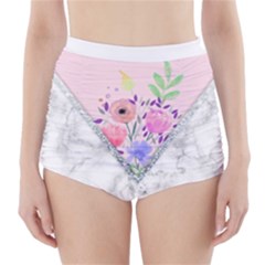 Minimal Pink Floral Marble A High-waisted Bikini Bottoms by gloriasanchez