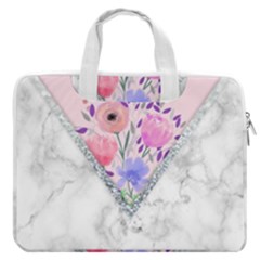 Minimal Pink Floral Marble A Macbook Pro Double Pocket Laptop Bag by gloriasanchez