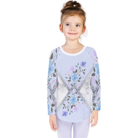 Minimal Silver Blue Marble Bouquet A Kids  Long Sleeve Tee by gloriasanchez