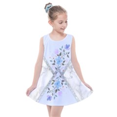 Minimal Silver Blue Marble Bouquet A Kids  Summer Dress