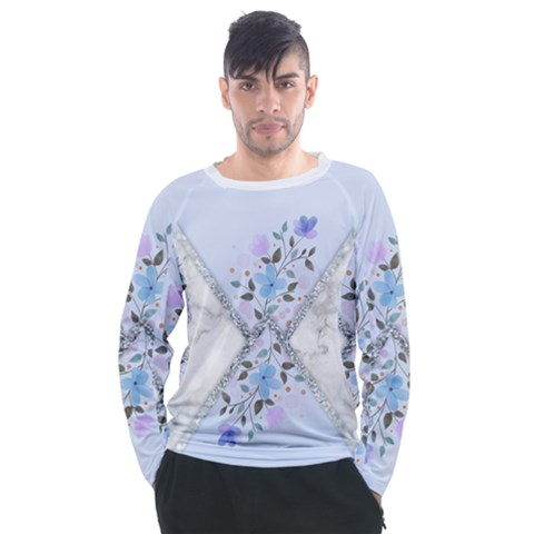 Minimal Silver Blue Marble Bouquet A Men s Long Sleeve Raglan Tee by gloriasanchez