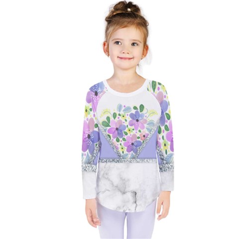 Minimal Purble Floral Marble A Kids  Long Sleeve Tee by gloriasanchez