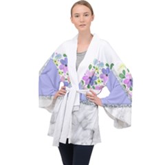 Minimal Purble Floral Marble A Long Sleeve Velvet Kimono  by gloriasanchez