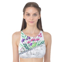 Minimal Silver Floral Marble A Tank Bikini Top