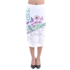 Minimal Silver Floral Marble A Velvet Midi Pencil Skirt by gloriasanchez