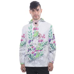 Minimal Silver Floral Marble A Men s Front Pocket Pullover Windbreaker by gloriasanchez