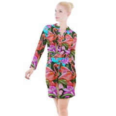 Exotisme Button Long Sleeve Dress