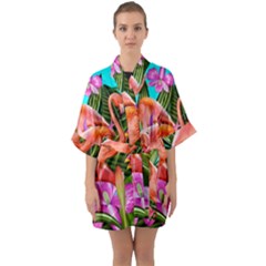 Exotisme Half Sleeve Satin Kimono 