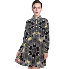 Abstract Geometric Kaleidoscope Long Sleeve Chiffon Shirt Dress