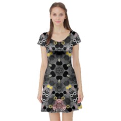 Abstract Geometric Kaleidoscope Short Sleeve Skater Dress