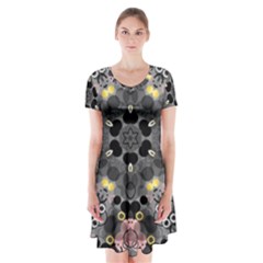 Abstract Geometric Kaleidoscope Short Sleeve V-neck Flare Dress