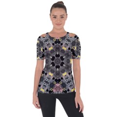 Abstract Geometric Kaleidoscope Shoulder Cut Out Short Sleeve Top