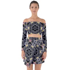 Abstract Geometric Kaleidoscope Off Shoulder Top with Skirt Set