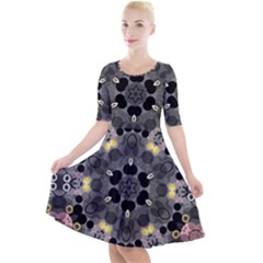 Abstract Geometric Kaleidoscope Quarter Sleeve A-Line Dress