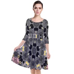 Abstract Geometric Kaleidoscope Quarter Sleeve Waist Band Dress