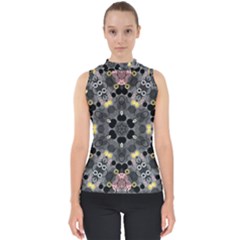 Abstract Geometric Kaleidoscope Mock Neck Shell Top